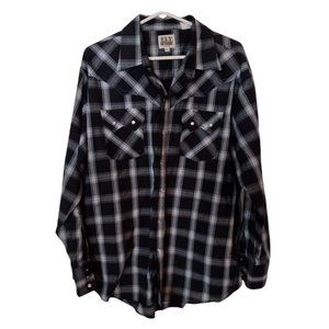 Men's XL Ely Cattleman Black Plaid Long Sleeve Pearl Snap Western Shirt